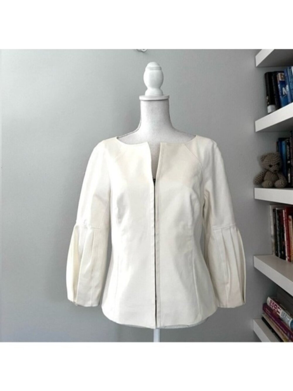 Magaschoni Collection Zip Front Puff Sleeve Jacket